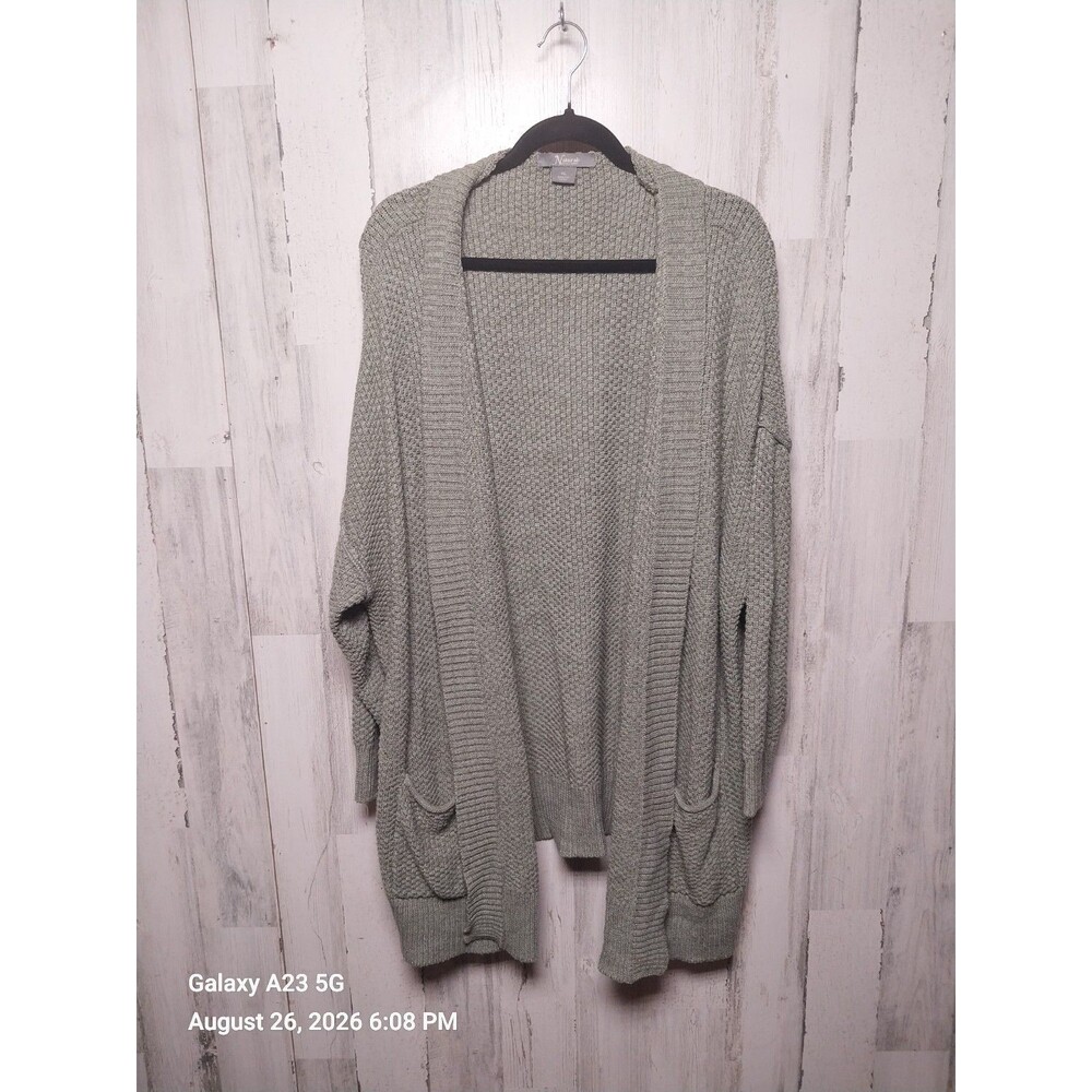 Natural Reflections XXL Green Open Front Mixed Stitch Cardigan Sweater